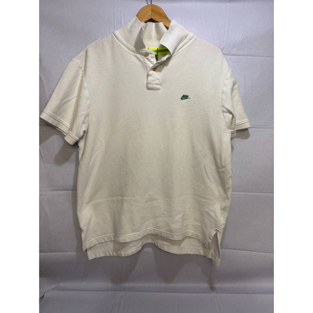 Nike Polo Shirt Mens White Green Swoosh Logo Short Sleeve Collared‎ Outdoor Y2K